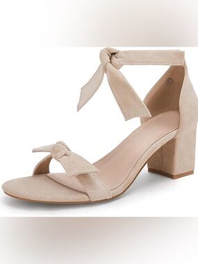Suede Knot Ankle-Strap Sandals in Beige